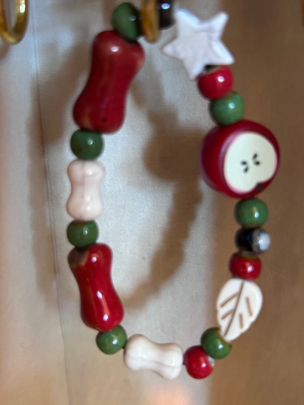 Y2K Beaded Bracelet - Red Apple Star Charm Stretch